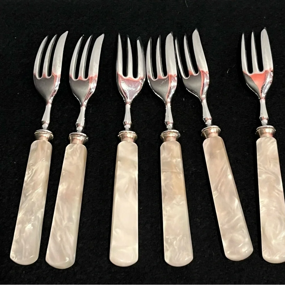 Vintage Faux Mother of Pearl Fork Knife and Pie Server Set